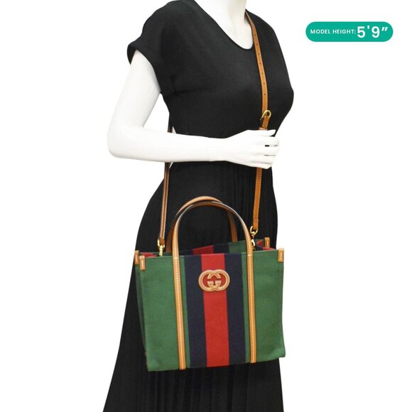 Gucci GG Interlocking Canvas Web Tote Bag Tri Color Green 727728 - Picture 2 of 12